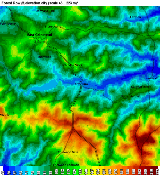 Zoom OUT 2x Forest Row, United Kingdom elevation map