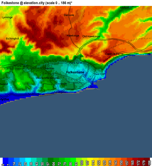 Zoom OUT 2x Folkestone, United Kingdom elevation map