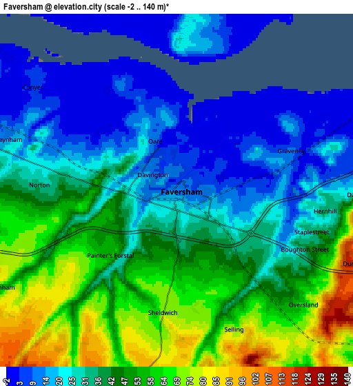 Zoom OUT 2x Faversham, United Kingdom elevation map