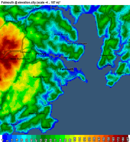 Zoom OUT 2x Falmouth, United Kingdom elevation map