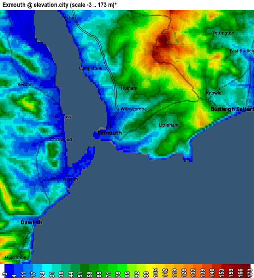 Zoom OUT 2x Exmouth, United Kingdom elevation map