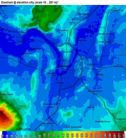 Zoom OUT 2x Evesham, United Kingdom elevation map