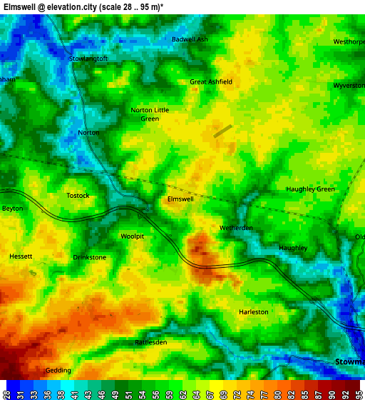 Zoom OUT 2x Elmswell, United Kingdom elevation map