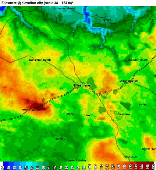 Zoom OUT 2x Ellesmere, United Kingdom elevation map