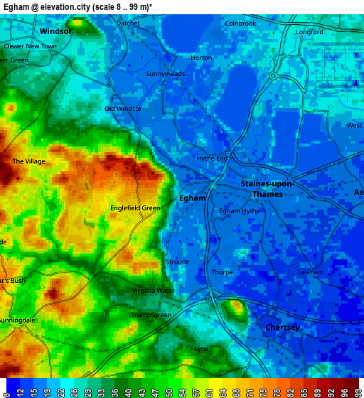 Zoom OUT 2x Egham, United Kingdom elevation map