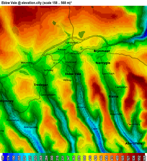 Zoom OUT 2x Ebbw Vale, United Kingdom elevation map