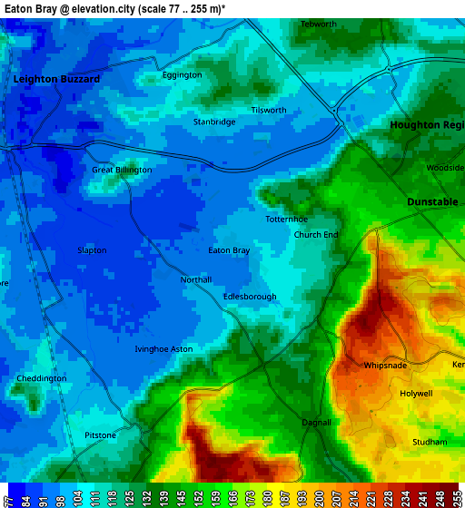 Zoom OUT 2x Eaton Bray, United Kingdom elevation map