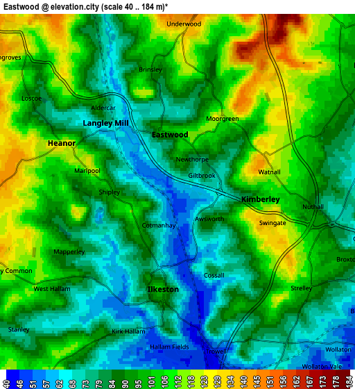 Zoom OUT 2x Eastwood, United Kingdom elevation map