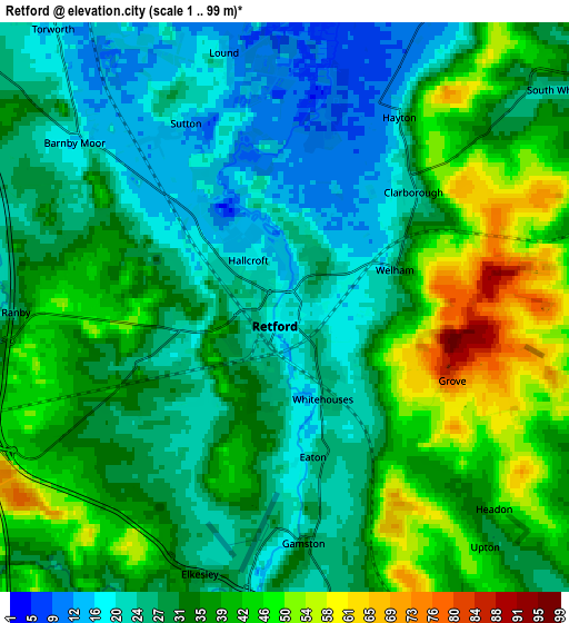 Zoom OUT 2x Retford, United Kingdom elevation map