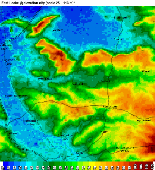 Zoom OUT 2x East Leake, United Kingdom elevation map