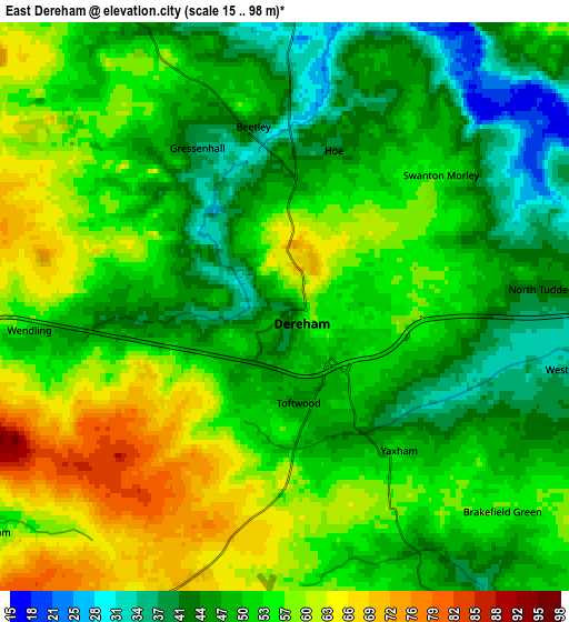 Zoom OUT 2x East Dereham, United Kingdom elevation map