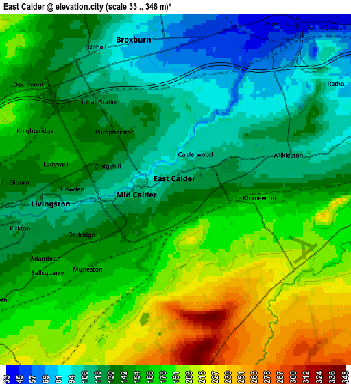 Zoom OUT 2x East Calder, United Kingdom elevation map