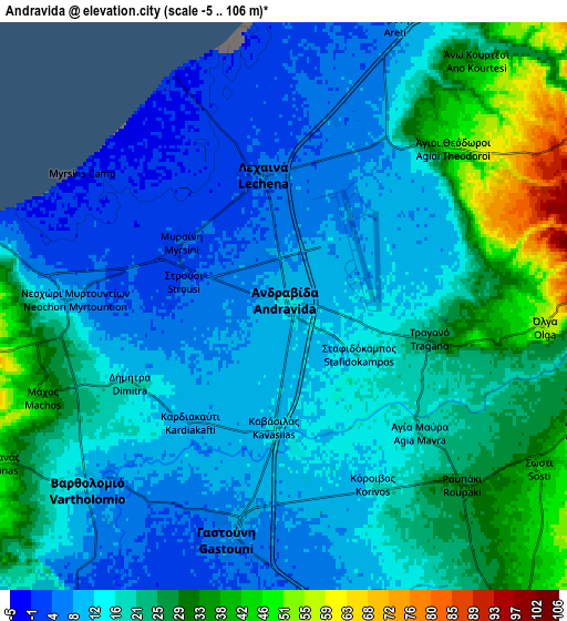 Zoom OUT 2x Andravída, Greece elevation map