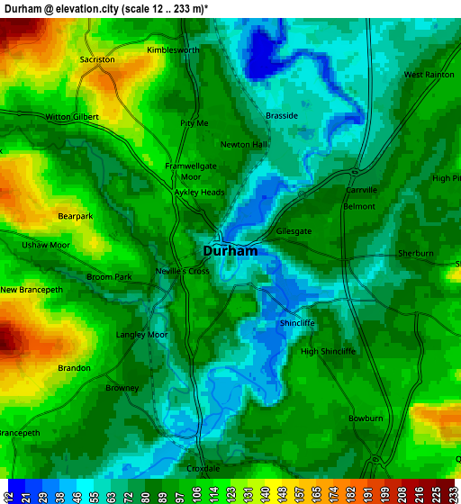 Zoom OUT 2x Durham, United Kingdom elevation map