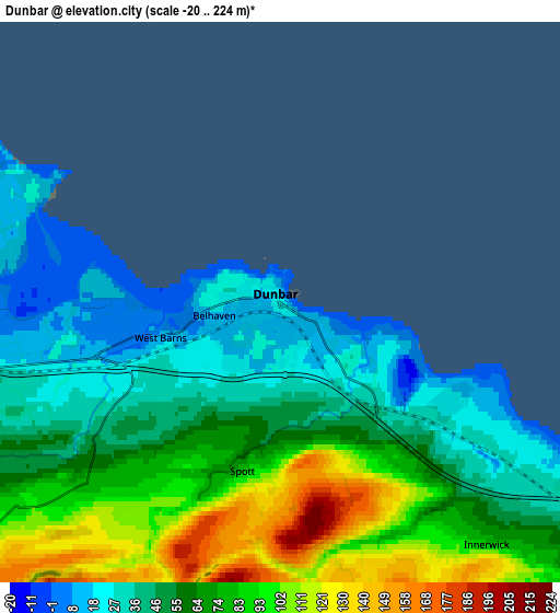 Zoom OUT 2x Dunbar, United Kingdom elevation map