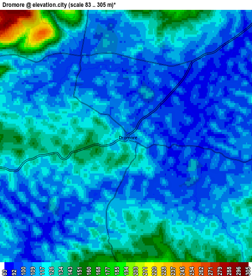 Zoom OUT 2x Dromore, United Kingdom elevation map