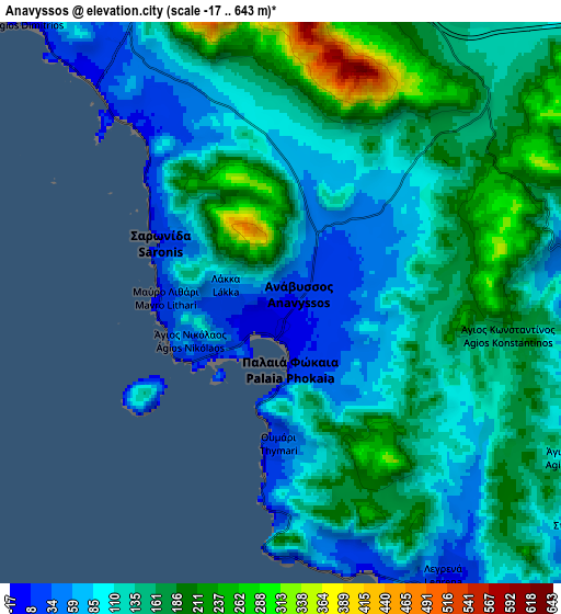 Zoom OUT 2x Anávyssos, Greece elevation map
