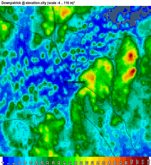 Zoom OUT 2x Downpatrick, United Kingdom elevation map