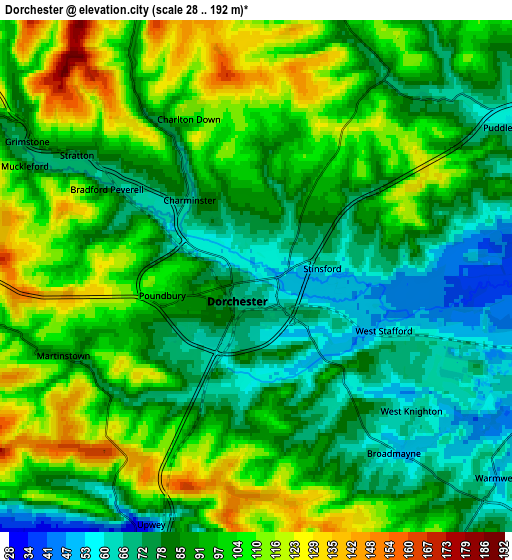 Zoom OUT 2x Dorchester, United Kingdom elevation map