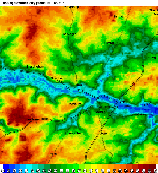 Zoom OUT 2x Diss, United Kingdom elevation map