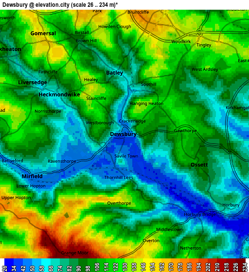 Zoom OUT 2x Dewsbury, United Kingdom elevation map