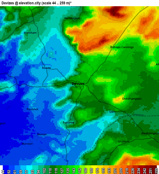 Zoom OUT 2x Devizes, United Kingdom elevation map