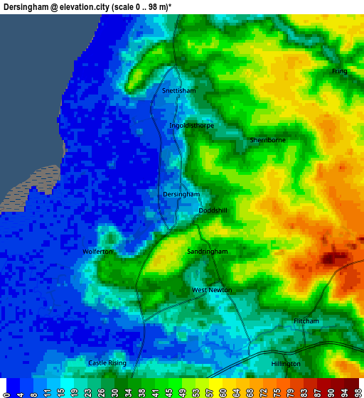 Zoom OUT 2x Dersingham, United Kingdom elevation map