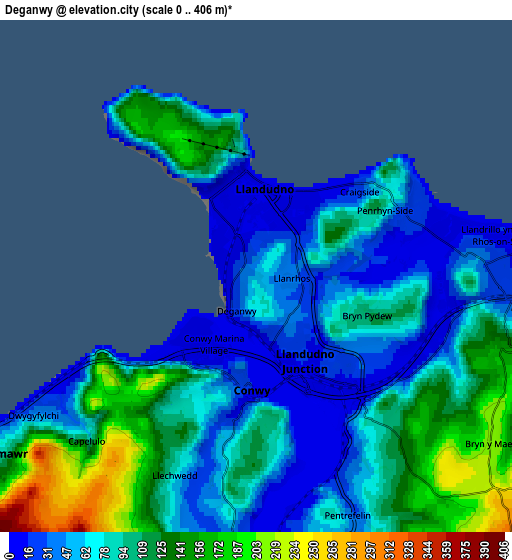 Zoom OUT 2x Deganwy, United Kingdom elevation map