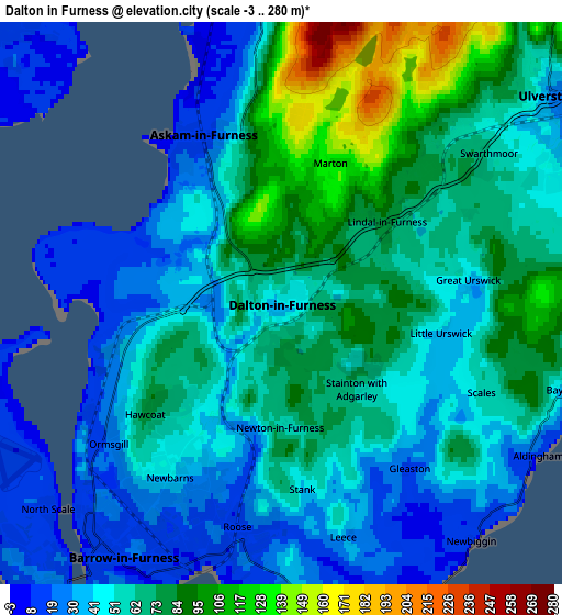 Zoom OUT 2x Dalton in Furness, United Kingdom elevation map