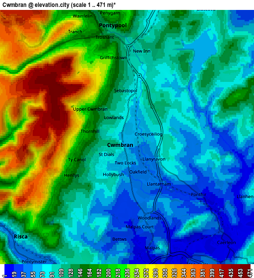 Zoom OUT 2x Cwmbran, United Kingdom elevation map