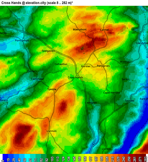 Zoom OUT 2x Cross Hands, United Kingdom elevation map