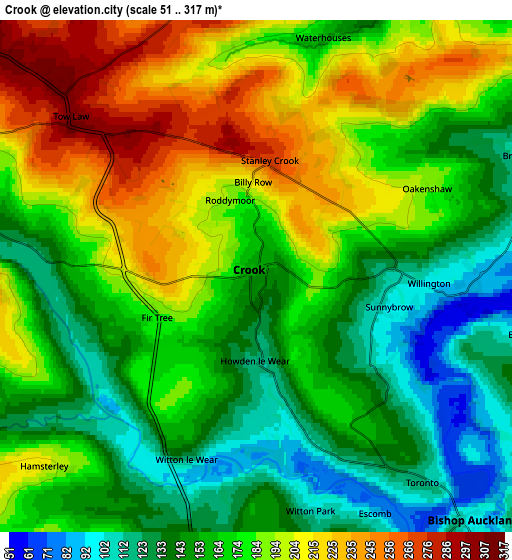 Zoom OUT 2x Crook, United Kingdom elevation map