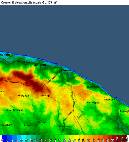 Zoom OUT 2x Cromer, United Kingdom elevation map