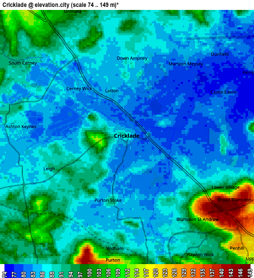 Zoom OUT 2x Cricklade, United Kingdom elevation map