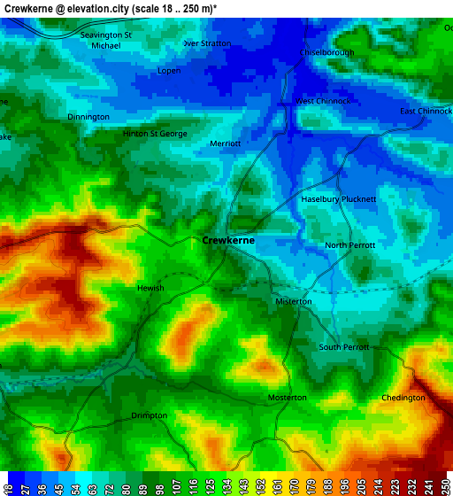 Zoom OUT 2x Crewkerne, United Kingdom elevation map