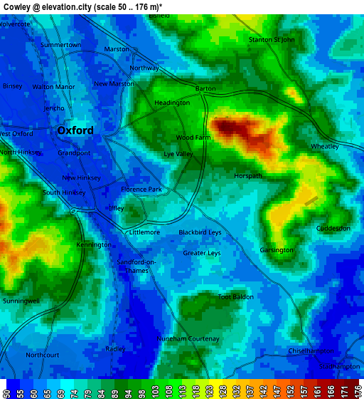 Zoom OUT 2x Cowley, United Kingdom elevation map