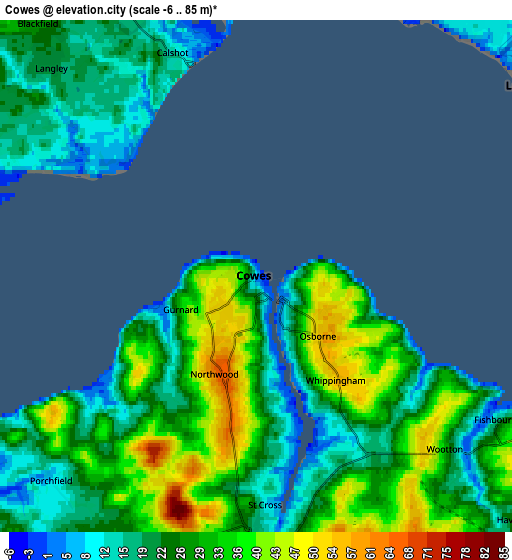 Zoom OUT 2x Cowes, United Kingdom elevation map