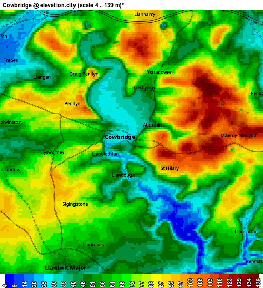 Zoom OUT 2x Cowbridge, United Kingdom elevation map