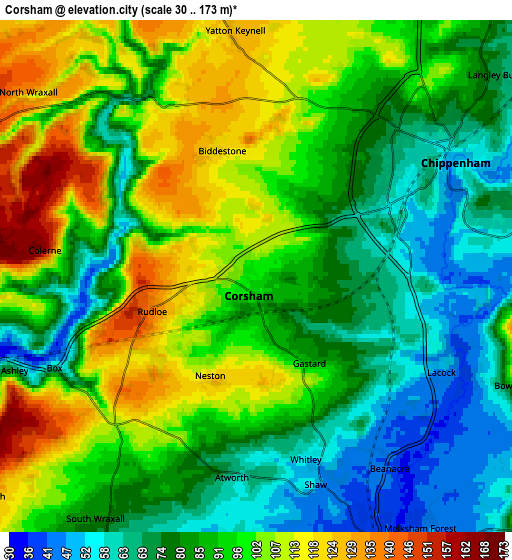 Zoom OUT 2x Corsham, United Kingdom elevation map