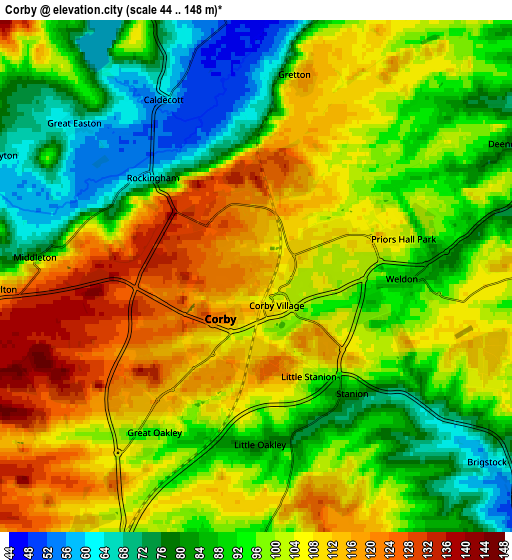 Zoom OUT 2x Corby, United Kingdom elevation map