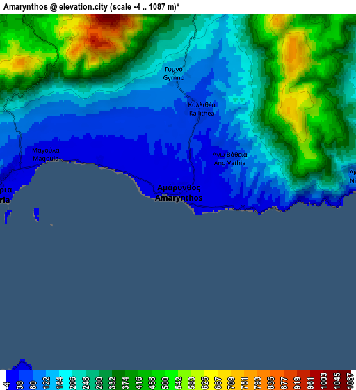 Zoom OUT 2x Amárynthos, Greece elevation map