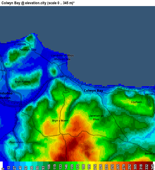 Zoom OUT 2x Colwyn Bay, United Kingdom elevation map