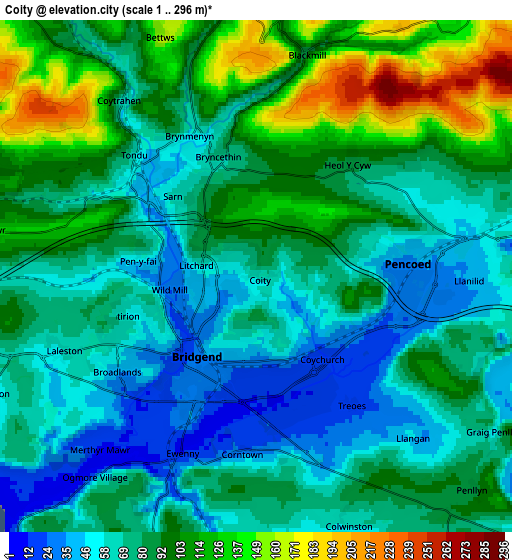 Zoom OUT 2x Coity, United Kingdom elevation map