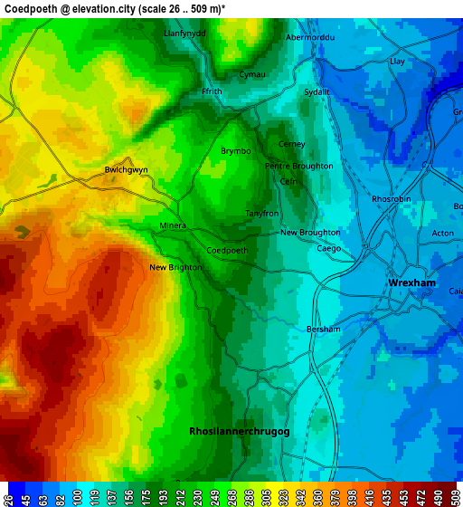 Zoom OUT 2x Coedpoeth, United Kingdom elevation map