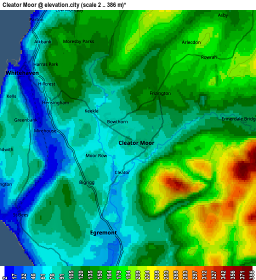 Zoom OUT 2x Cleator Moor, United Kingdom elevation map