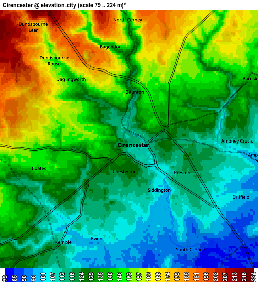 Zoom OUT 2x Cirencester, United Kingdom elevation map