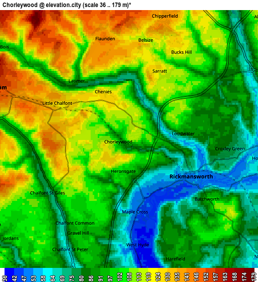 Zoom OUT 2x Chorleywood, United Kingdom elevation map