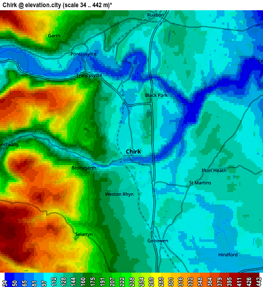 Zoom OUT 2x Chirk, United Kingdom elevation map