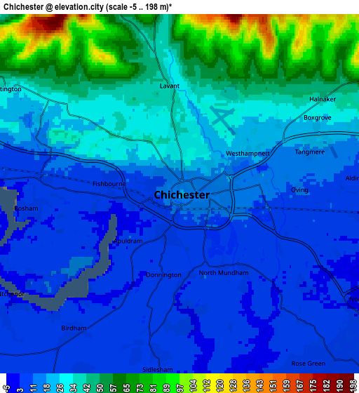 Zoom OUT 2x Chichester, United Kingdom elevation map