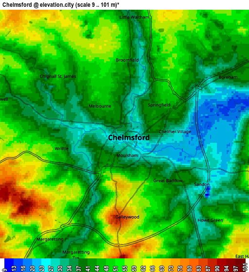 Zoom OUT 2x Chelmsford, United Kingdom elevation map